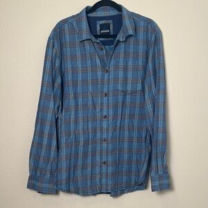Men’s PrAna Plaid Button-Up Long Sleeve Shirt.  Blue & Gray Size XL